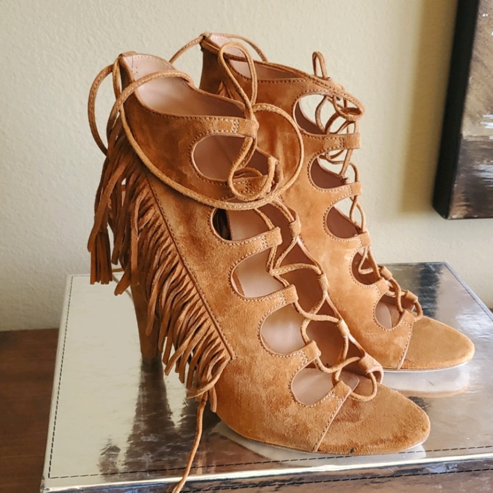 Open toe lace up booties